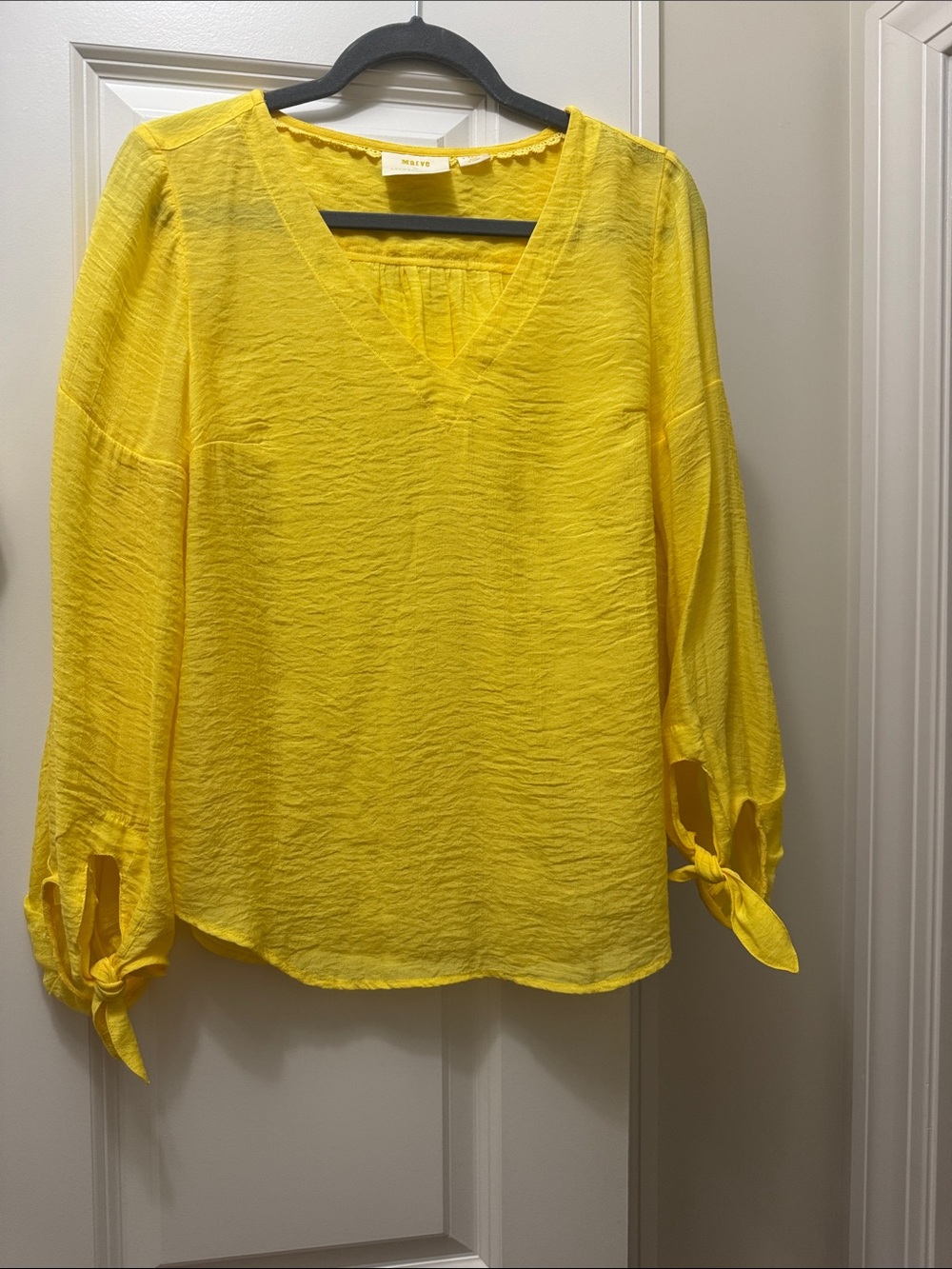 Maeve Bright Yellow V-Neck Tie-Sleeve Blouse